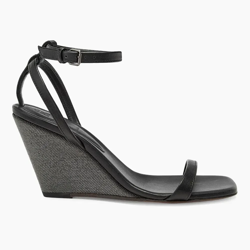 Brunello Cucinelli Monili Embellished Strappy Wedge Leather Sandals size 36